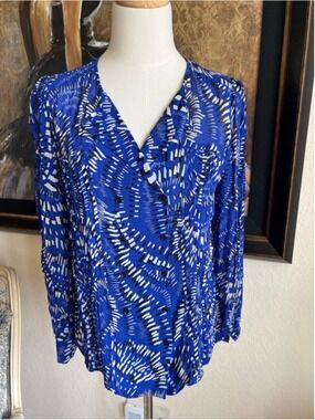 NWOT REISS Blue & White Abstract Print Blouse Size 4